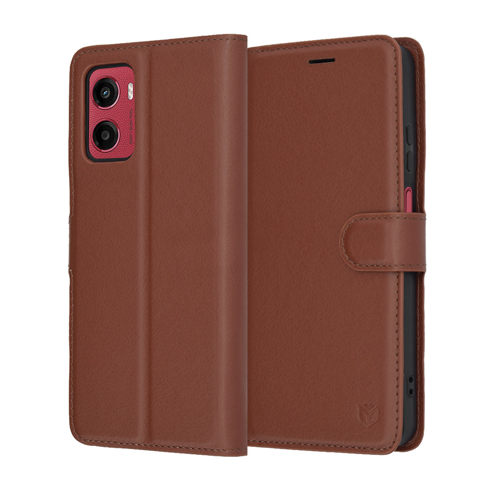 Husa de protectie Techsuit Leather Folio compatibil cu Motorola Moto G05 / E15, Maro