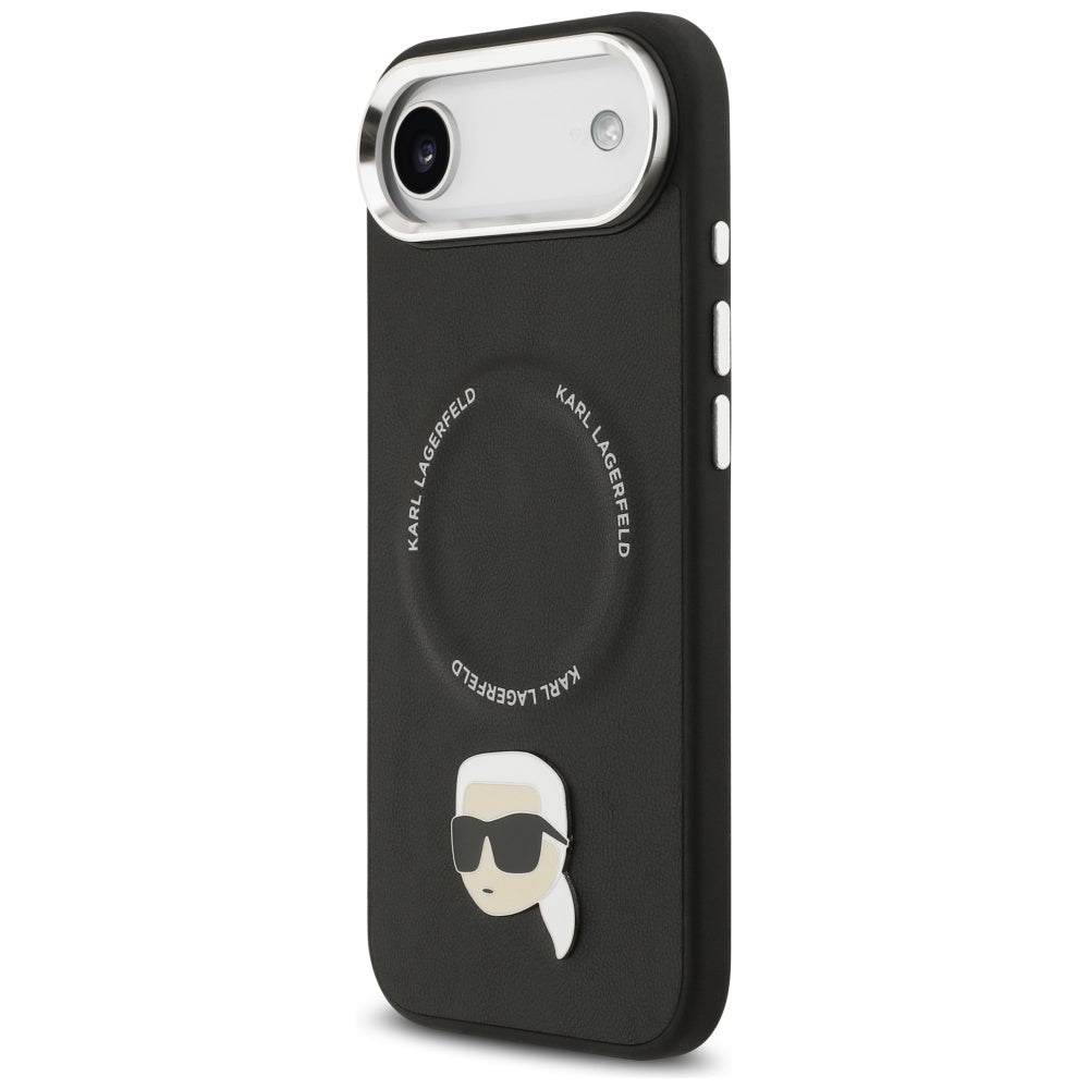 Husa de protectie Karl Lagerfeld Leather Karl Pin MagSafe (KLHMP17MPSMLRKLK) compatibil cu iPhone 17 Air, Negru
