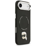Husa de protectie Karl Lagerfeld Leather Karl Pin MagSafe (KLHMP17MPSMLRKLK) compatibil cu iPhone 17 Air, Negru