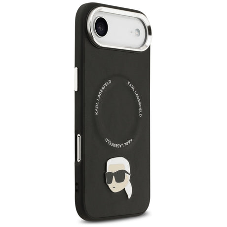 Husa de protectie Karl Lagerfeld Leather Karl Pin MagSafe (KLHMP17MPSMLRKLK) compatibil cu iPhone 17 Air, Negru