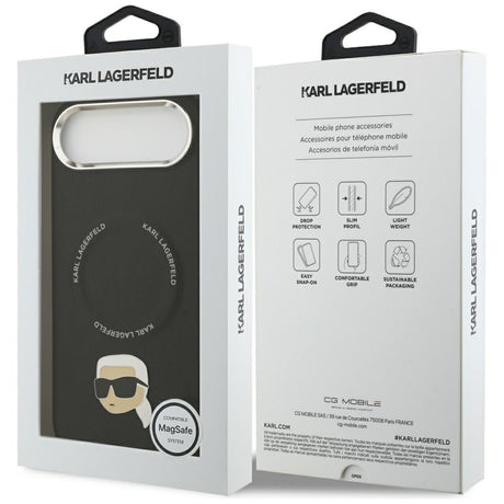 Husa de protectie Karl Lagerfeld Leather Karl Pin MagSafe (KLHMP17MPSMLRKLK) compatibil cu iPhone 17 Air, Negru