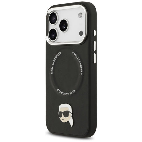 Husa de protectie Karl Lagerfeld Leather Karl Pin MagSafe (KLHMP17XPSMLRKLK) compatibil cu iPhone 17 Pro Max, Negru