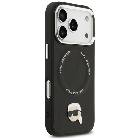Husa de protectie Karl Lagerfeld Leather Karl Pin MagSafe (KLHMP17XPSMLRKLK) compatibil cu iPhone 17 Pro Max, Negru