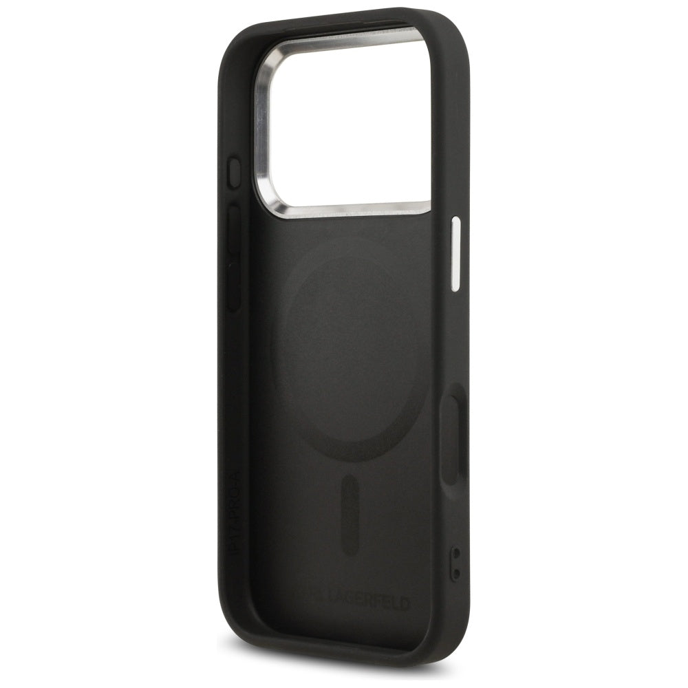 Husa de protectie Karl Lagerfeld Leather Karl Pin MagSafe (KLHMP17XPSMLRKLK) compatibil cu iPhone 17 Pro Max, Negru