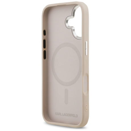 Husa de protectie Karl Lagerfeld Leather Choupette Pin MagSafe (KLHMP17SPSMLRCHP) compatibil cu iPhone 17, Roz