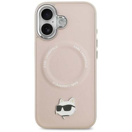 Husa de protectie Karl Lagerfeld Leather Choupette Pin MagSafe (KLHMP17SPSMLRCHP) compatibil cu iPhone 17, Roz
