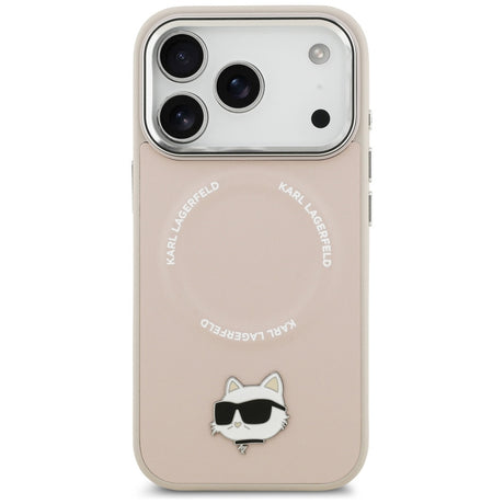 Husa de protectie Karl Lagerfeld Leather Choupette Pin MagSafe (KLHMP17XPSMLRCHP) compatibil cu iPhone 17 Pro Max, Roz