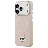 Husa de protectie Karl Lagerfeld Leather Choupette Pin MagSafe (KLHMP17XPSMLRCHP) compatibil cu iPhone 17 Pro Max, Roz