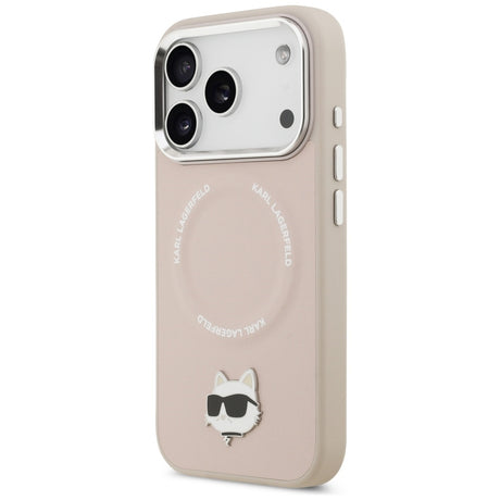Husa de protectie Karl Lagerfeld Leather Choupette Pin MagSafe (KLHMP17XPSMLRCHP) compatibil cu iPhone 17 Pro Max, Roz
