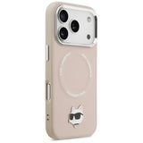 Husa de protectie Karl Lagerfeld Leather Choupette Pin MagSafe (KLHMP17XPSMLRCHP) compatibil cu iPhone 17 Pro Max, Roz