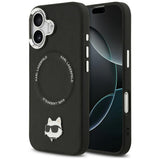 Husa de protectie Karl Lagerfeld Leather Choupette Pin MagSafe (KLHMP17SPSMLRCHK) compatibil cu iPhone 17, Negru