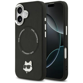 Husa de protectie Karl Lagerfeld Leather Choupette Pin MagSafe (KLHMP17SPSMLRCHK) compatibil cu iPhone 17, Negru