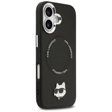 Husa de protectie Karl Lagerfeld Leather Choupette Pin MagSafe (KLHMP17SPSMLRCHK) compatibil cu iPhone 17, Negru