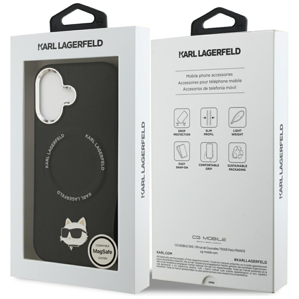 Husa de protectie Karl Lagerfeld Leather Choupette Pin MagSafe (KLHMP17SPSMLRCHK) compatibil cu iPhone 17, Negru
