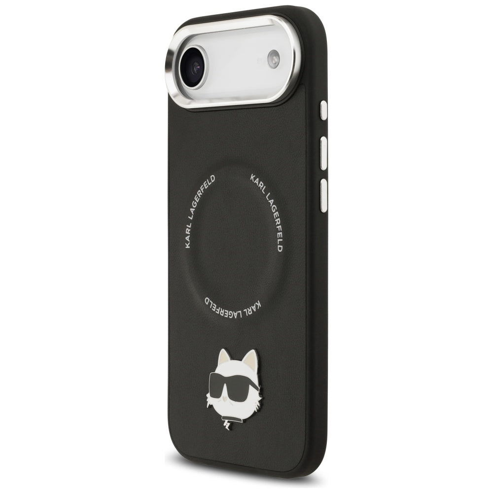 Husa de protectie Karl Lagerfeld Leather Choupette Pin MagSafe (KLHMP17MPSMLRCHK) compatibil cu iPhone 17 Air, Negru