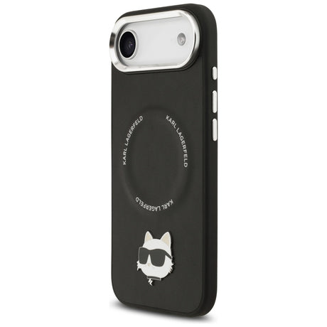 Husa de protectie Karl Lagerfeld Leather Choupette Pin MagSafe (KLHMP17MPSMLRCHK) compatibil cu iPhone 17 Air, Negru