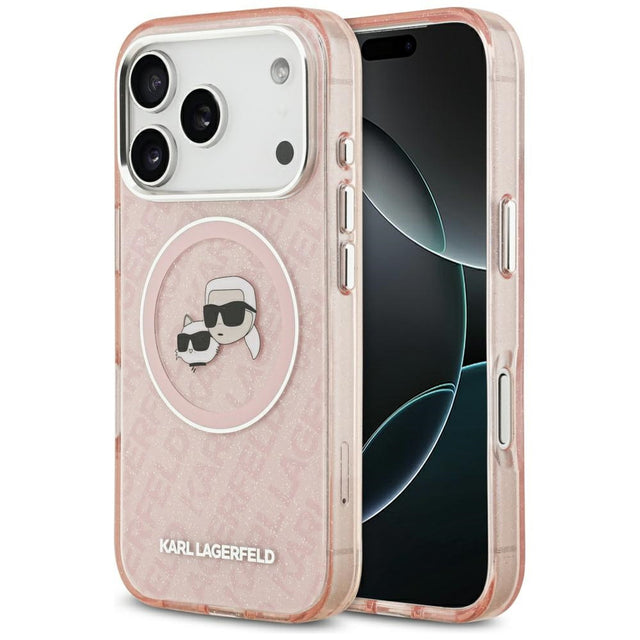 Husa de protectie Karl Lagerfeld IML Glitter K&C Heads Logo MagSafe (KLHMP17LHMKBKCHOP) compatibil cu iPhone 17 Pro, Roz