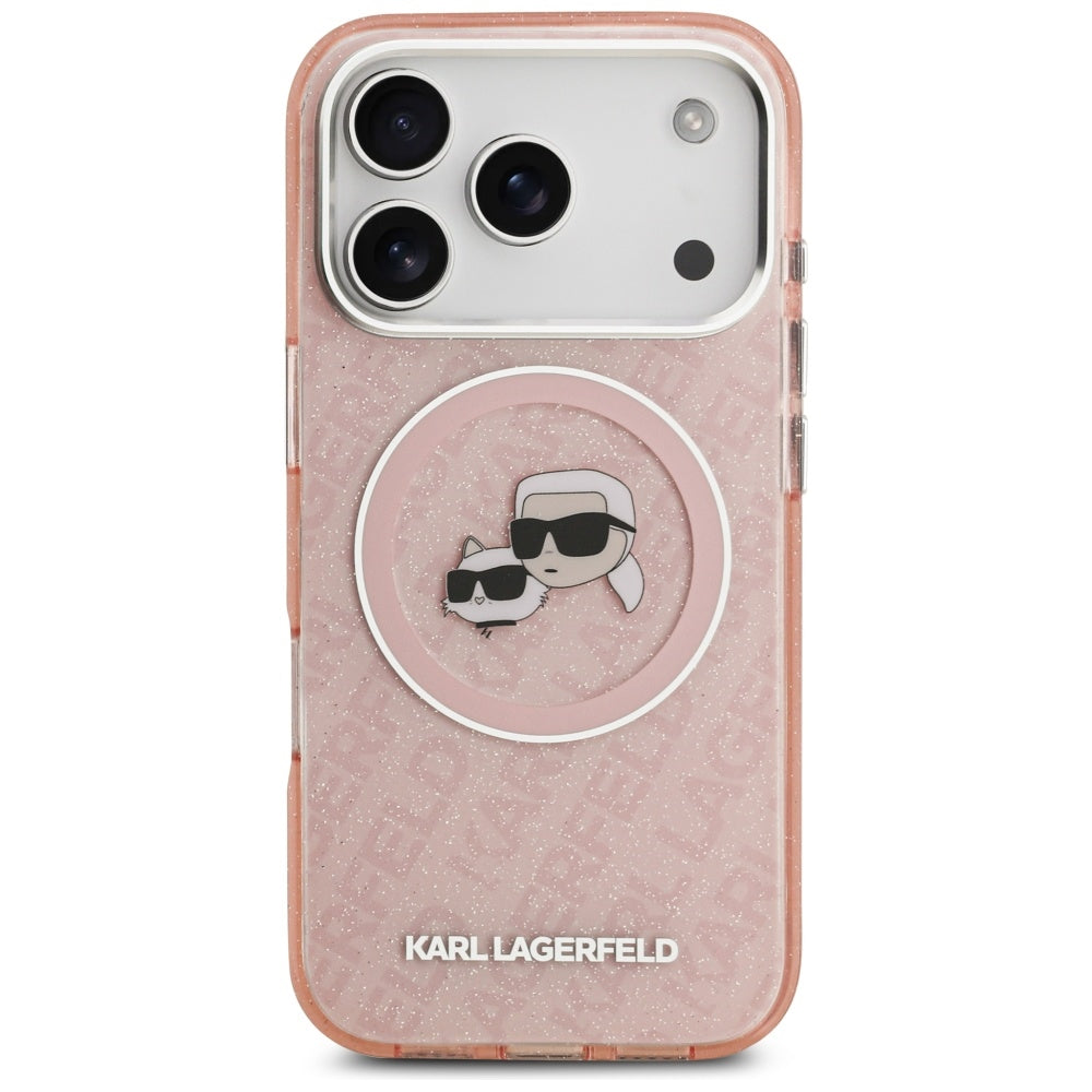 Husa de protectie Karl Lagerfeld IML Glitter K&C Heads Logo MagSafe (KLHMP17LHMKBKCHOP) compatibil cu iPhone 17 Pro, Roz