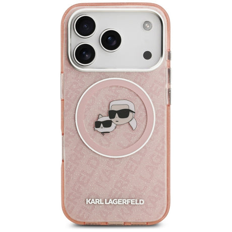 Husa de protectie Karl Lagerfeld IML Glitter K&C Heads Logo MagSafe (KLHMP17LHMKBKCHOP) compatibil cu iPhone 17 Pro, Roz