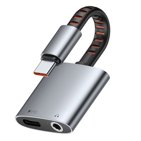 Adaptor Mcdodo Audio Adapter (CA-3120), USB-C to USB-C & DC 3.5mm, PD60W, Premium Sound Quality, Aluminum Alloy/Nylon, 0.1m, Gri