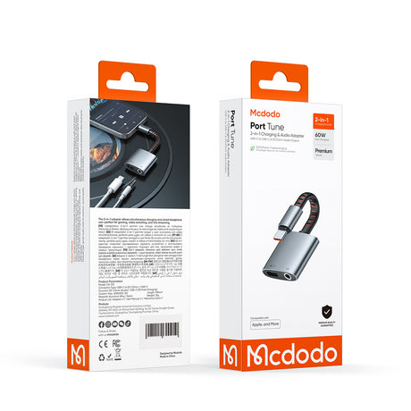 Adaptor Mcdodo Audio Adapter (CA-3120), USB-C to USB-C & DC 3.5mm, PD60W, Premium Sound Quality, Aluminum Alloy/Nylon, 0.1m, Gri