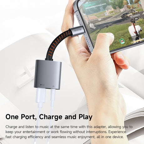 Adaptor Mcdodo Audio Adapter (CA-3120), USB-C to USB-C & DC 3.5mm, PD60W, Premium Sound Quality, Aluminum Alloy/Nylon, 0.1m, Gri
