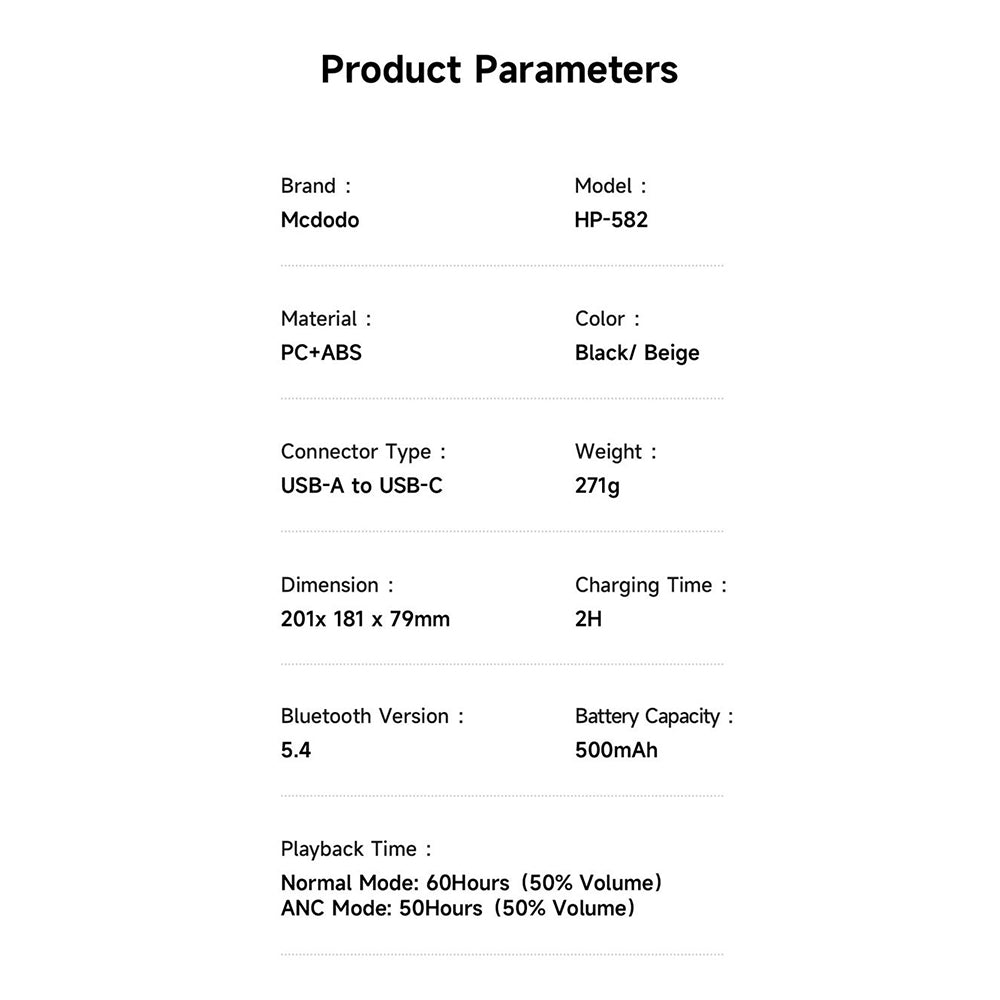 Casti Mcdodo Wireless T03 Series (HP-5820), On-Ear, Bluetooth V5.4, 500mAh, ANC Technology, Negru