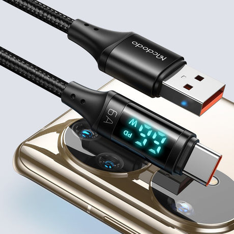Cablu Mcdodo (CA-1080), USB 2.0 to Type-C, with Digital Display, Nylon Braided, Aluminum Alloy, 6A, 1.2m, Negru
