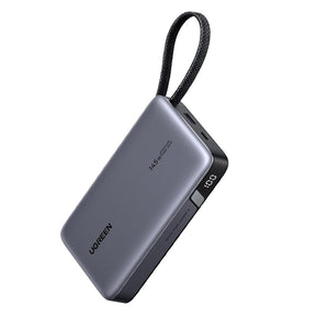 Baterie externa Ugreen PB551 (55992B), Fast Charging, Digital Display, USB, Type-C, Built-In USB-C Cable, 145W, 20000mAh, Gri