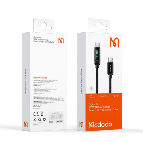 Cablu Mcdodo (CA-8820), USB-C to USB-C, 100W, Digital Display, 1.2m, Negru