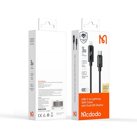 Cablu Mcdodo (CA-7990), USB-C to Lightning, Dual LED Display, 36W, Fast Charging, 1.2m, Negru