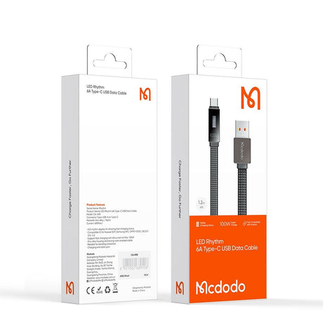 Cablu Mcdodo Rythm Series (CA-4980), USB-A to Type-C, 6A, LED Display, Fast Charging, 1.2m, Negru