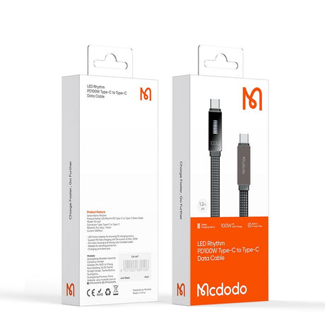 Cablu Mcdodo Rythm Series (CA-4470), Type-C to Type-C, 100W, LED Display, PD Fast Charging, 1.2m, Negru