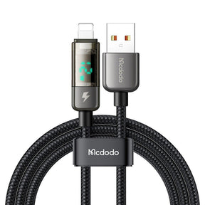 Cablu Mcdodo (CA-3620), USB-A to Lightning, 3A, Digital Display, Auto Power Off, Transparent Design, 1.2m, Negru