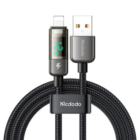 Cablu Mcdodo (CA-3620), USB-A to Lightning, 3A, Digital Display, Auto Power Off, Transparent Design, 1.2m, Negru