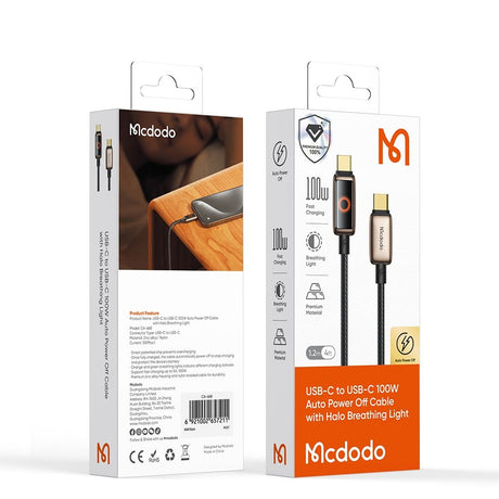 Cablu Mcdodo (CA-6681), with Breathing Light LED Display, USB-C to USB-C, Auto Power Off, 100W, 1.2m, Auriu Desert