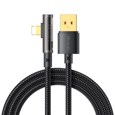 Cablu Mcdodo (CA-3510), USB-A to Lightning, 90 Degree Design, 3A, Transparent Design, 1.2m, Negru