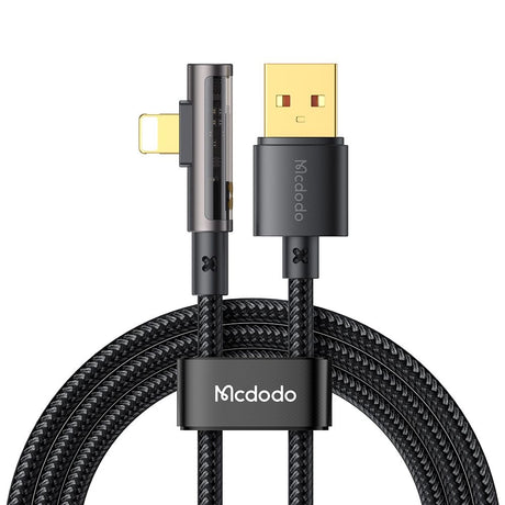 Cablu Mcdodo (CA-3510), USB-A to Lightning, 90 Degree Design, 3A, Transparent Design, 1.2m, Negru