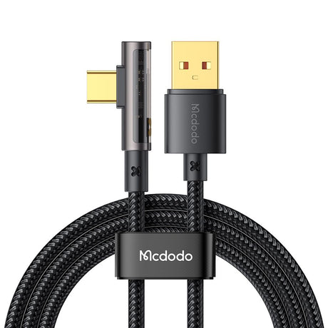 Cablu Mcdodo (CA-3380), USB-C to USB-A, 90 Degree Design, 6A, Transparent Design, 1.2m, Negru