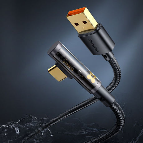 Cablu Mcdodo (CA-3380), USB-C to USB-A, 90 Degree Design, 6A, Transparent Design, 1.2m, Negru