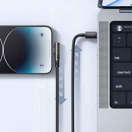 Cablu Mcdodo (CA-3390), USB-C to Lightning, 90 Degree Design, 36W, Transparent Design, 1.2m, Negru