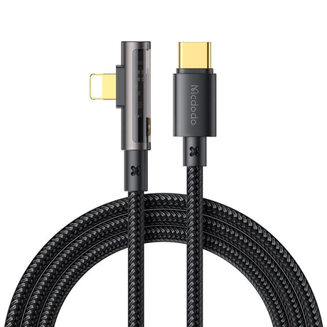 Cablu Mcdodo (CA-3390), USB-C to Lightning, 90 Degree Design, 36W, Transparent Design, 1.2m, Negru