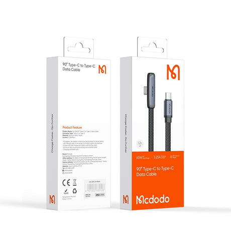 Cablu Mcdodo (CA-3360), USB-C to USB-C, 90 Degree Design, 65W, LED Indicator, 1.2m, Negru