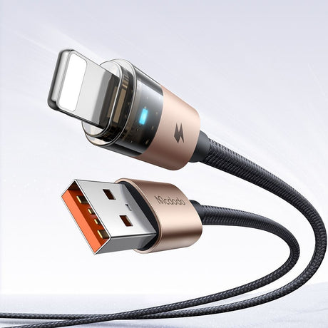 Cablu Mcdodo (CA-6911), with Charging Light, USB-A to Lightning, Transparent Cable, 3A, 1.2m, Auriu Desert