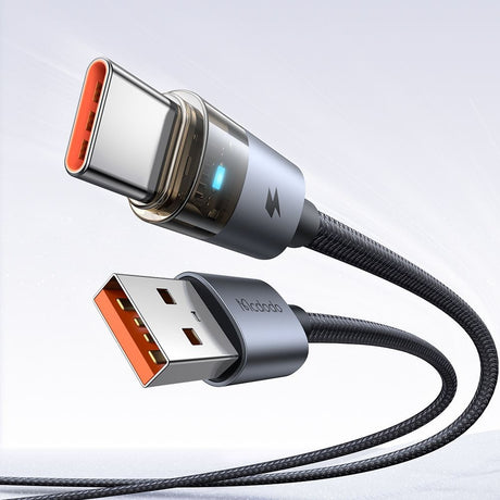 Cablu Mcdodo (CA-6890), with Charging Light, USB-C to USB-A, Transparent Cable, 6A, 1.2m, Negru