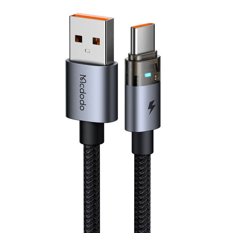Cablu Mcdodo (CA-6890), with Charging Light, USB-C to USB-A, Transparent Cable, 6A, 1.2m, Negru