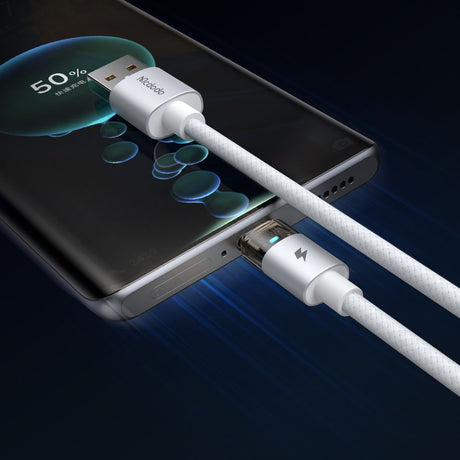 Cablu Mcdodo (CA-6892), with Charging Light, USB-C to USB-A, Transparent Cable, 6A, 1.2m, Alb