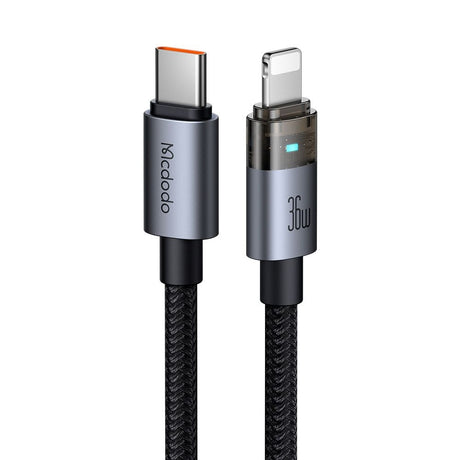 Cablu Mcdodo (CA-6940), with Charging Light, USB-C to Lightning, Transparent Cable, 36W, 1.2m, Negru
