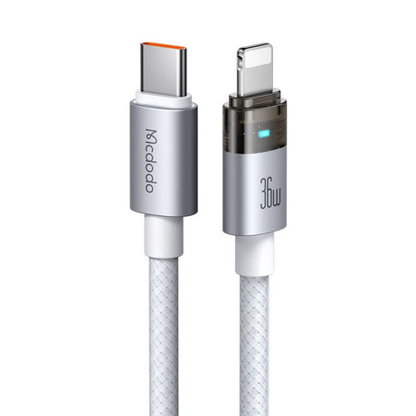 Cablu Mcdodo (CA-6942), with Charging Light, USB-C to Lightning, Transparent Cable, 36W, 1.2m, Alb