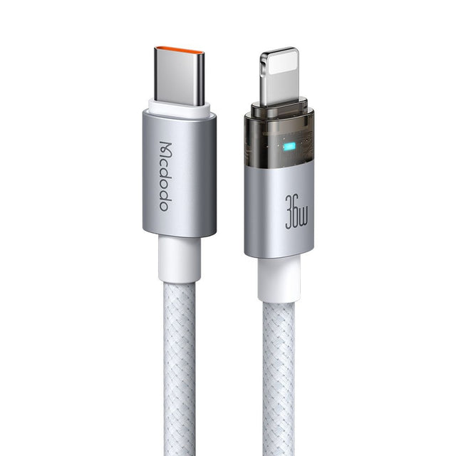 Cablu Mcdodo (CA-6942), with Charging Light, USB-C to Lightning, Transparent Cable, 36W, 1.2m, Alb
